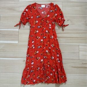 Anthropologie Maeve Vibrant Red Floral Dress